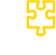 Weißes Icon zum Thema Konzept mit der Darstellung vierer Puzzleteile, bei denen eines gelb hervorgehoben ist.