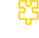 Weißes Icon zum Thema Konzept mit der Darstellung vierer Puzzleteile, bei denen eines gelb hervorgehoben ist.